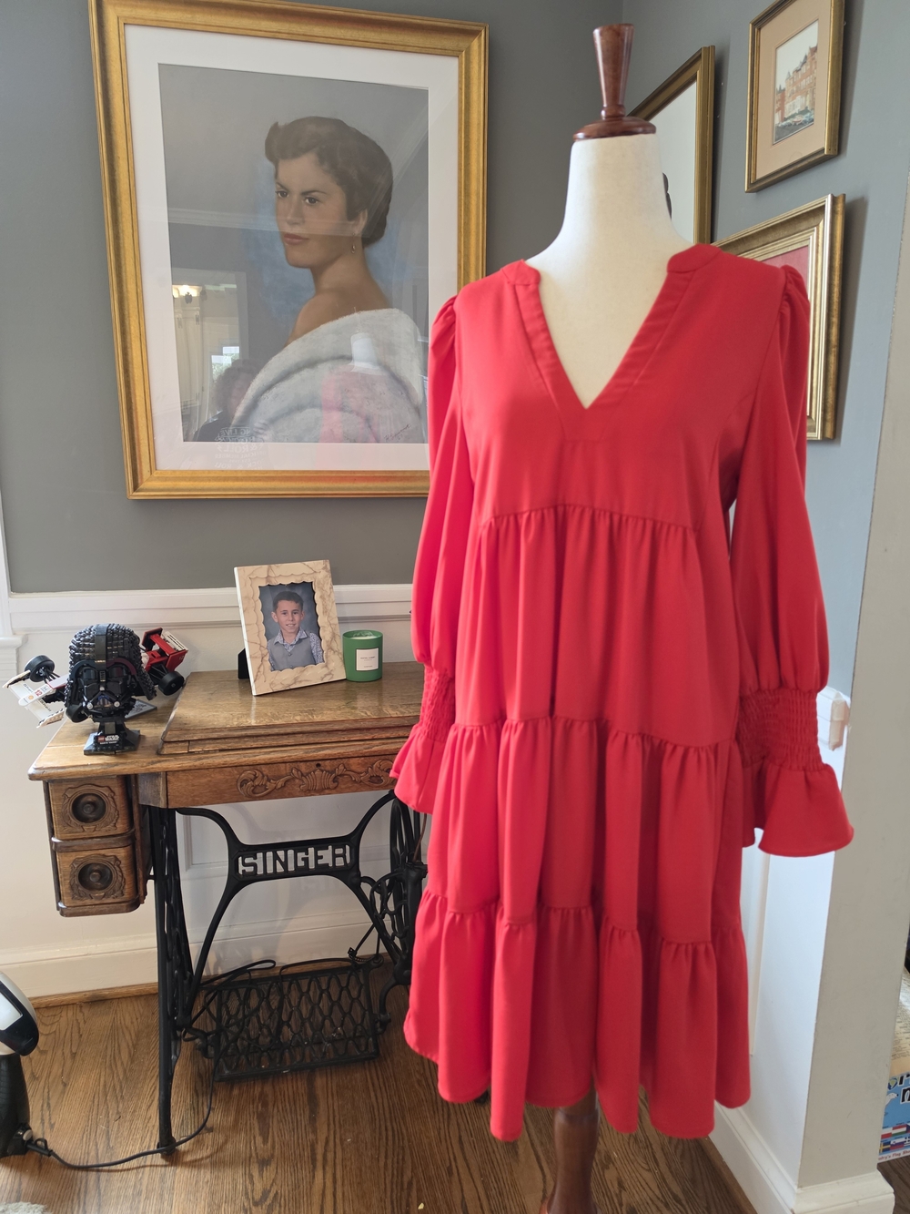 Pomander Place From Tuckernuck Red V-Neck Tiered Mini Dress Size S